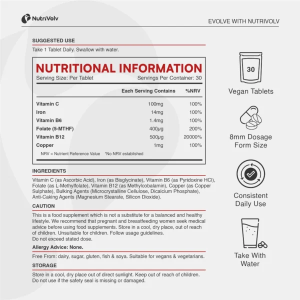 Iron Complex (30 Tablets) - NutriVolv - Vitamins and Supplements